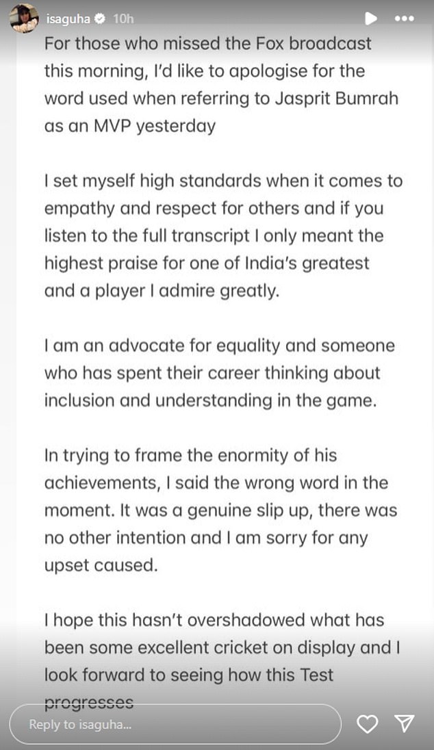 'In trying to frame the enormity of his achievements, I said the wrong word at the time. It was a real mistake, there was no other intention and I am sorry for the discomfort caused