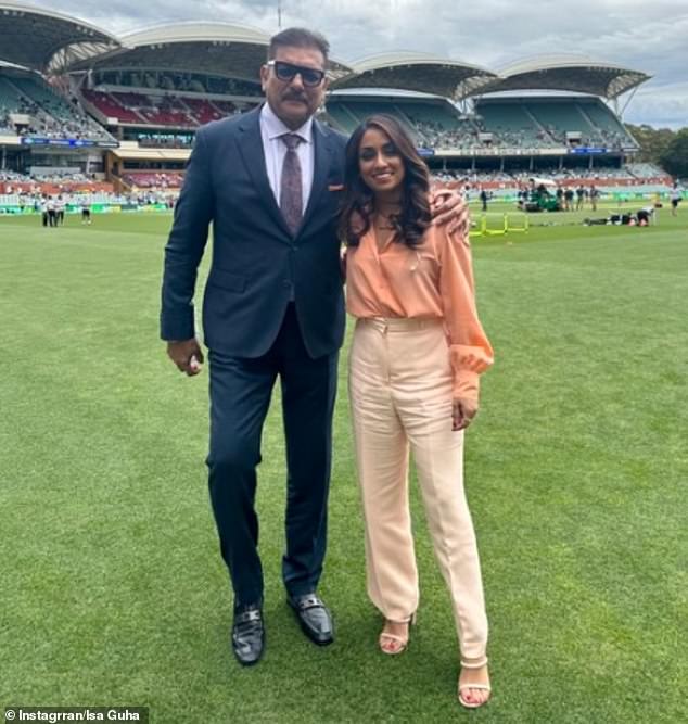 Guha is pictured with former India coach Shastri ahead of the Test series between the two cricketing powerhouses.