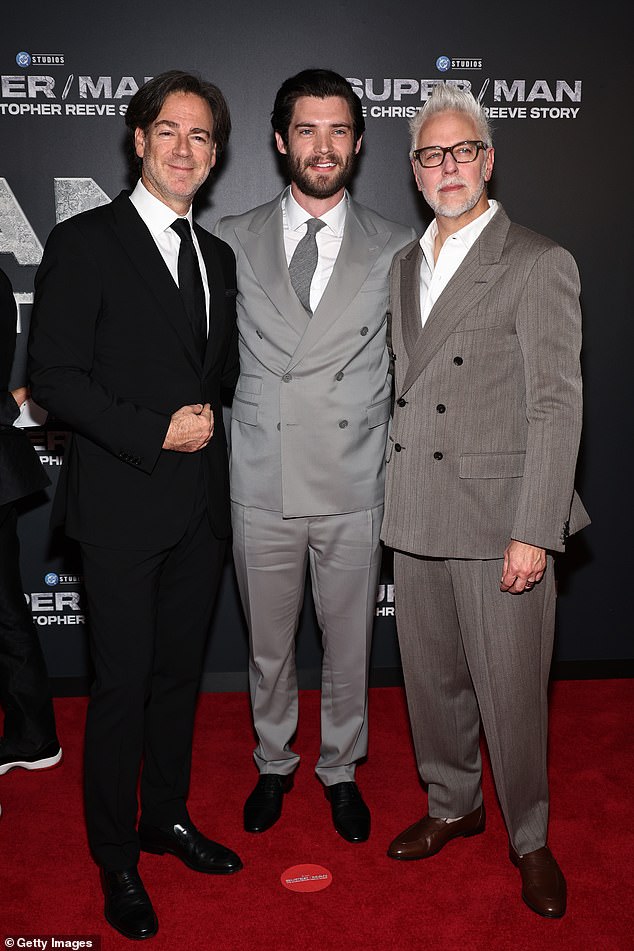 Corenswet was also joined on the red carpet by his Superman director Gunn (right) and Gunn's DC Studios co-president Peter Safran (left).