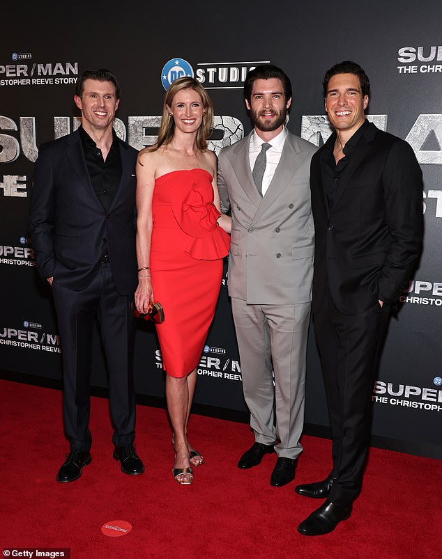 Reeve's children Matthew (left), Alexandra (center left) and Will (right) appear alongside stars including Susan Sarandon and Glenn Close.