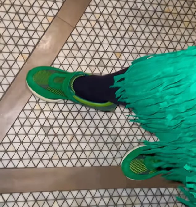 The TV star showed off her $595 green pair of Sneex in an Instagram video filmed at her party.