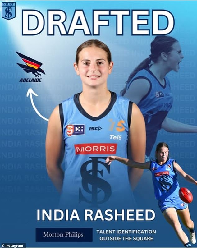 But before football fans question Rasheed's loyalty, he has a valid excuse for becoming a sporting renegade: his daughter India was selected by the Crows in the 2024 AFLW draft as the 13th pick (in the photo).