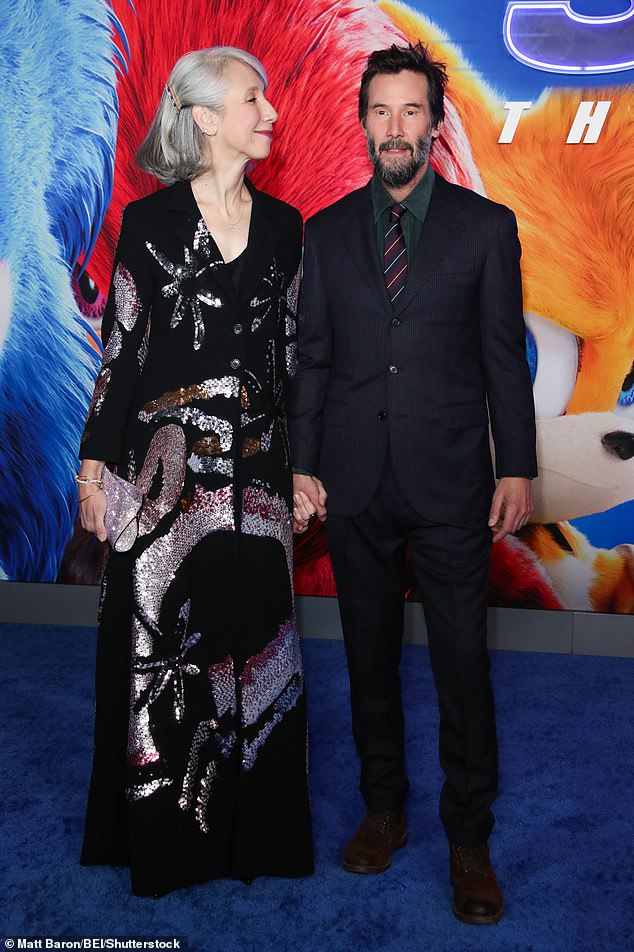 Keanu, who joins the Sonic cast as Sonic's nemesis Shadow, cut a dapper figure in a dark suit, exuding effortless charm while standing close to Alexandra, who shined in a stunning black and silver metallic ensemble.