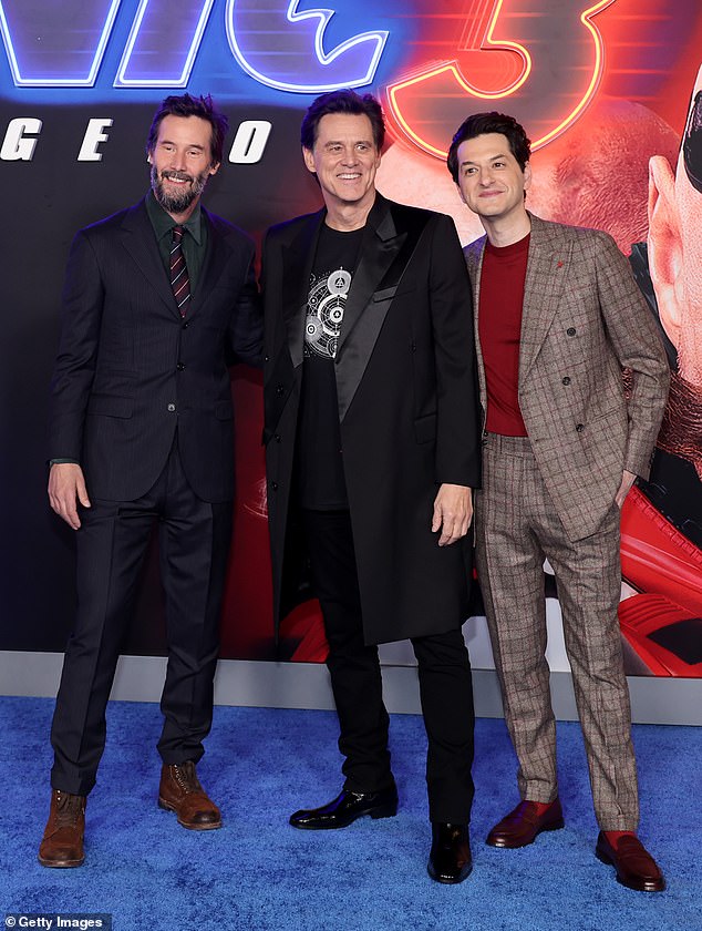 They then posed with Ben Schwartz, 43, who is the voice of Sonic.