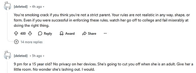 People online criticized the father for his shocking rules and suggested he reconsider many of his expectations.