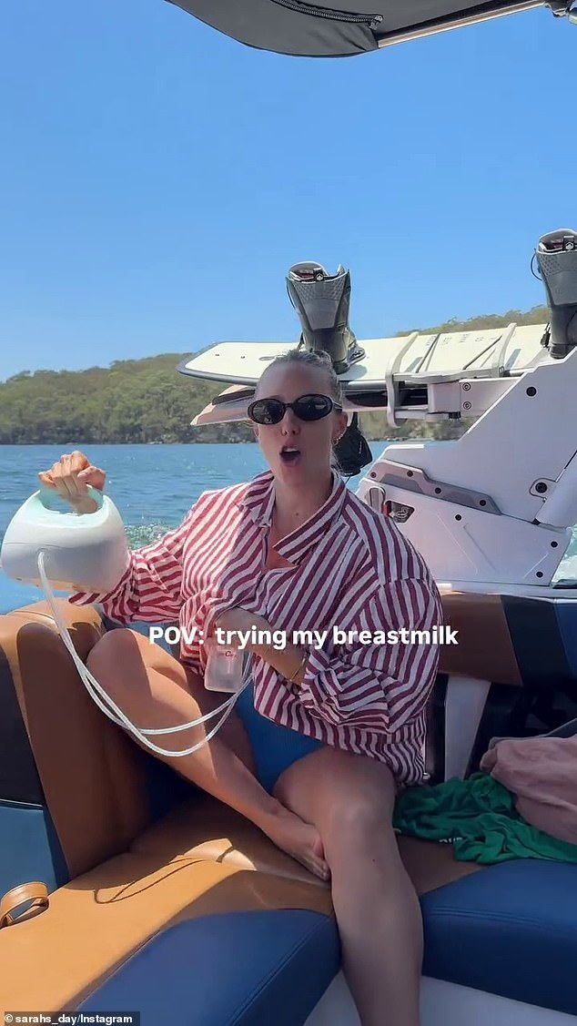 The lifestyle YouTuber, whose real name is Sarah Stevenson, welcomed her third child in October and was busy pumping milk during a boat trip on Monday.