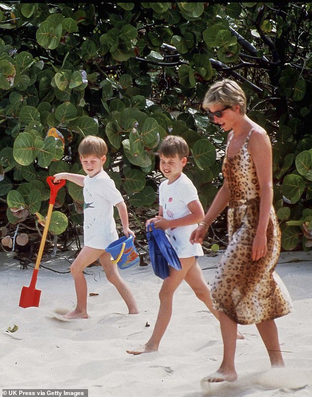 Princess Diana, Prince William and Prince Harry vacationing on Necker Island in 1990