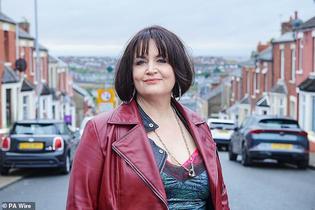 But the star went one step further when she later introduced Ruth Jones, 58, who introduced herself as the hilarious Nessa Jenkins, much to the delight of the shocked audience (Ruth pictured with Gavin and Stacey).