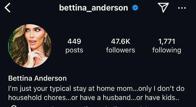 Her Instagram bio claims that she is a “stay-at-home mom” who does no household chores and has no children or husband