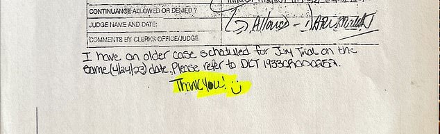 One of the anonymous letters pointed to a continuance request in which the assistant district attorney drew a smiley face for the judge.