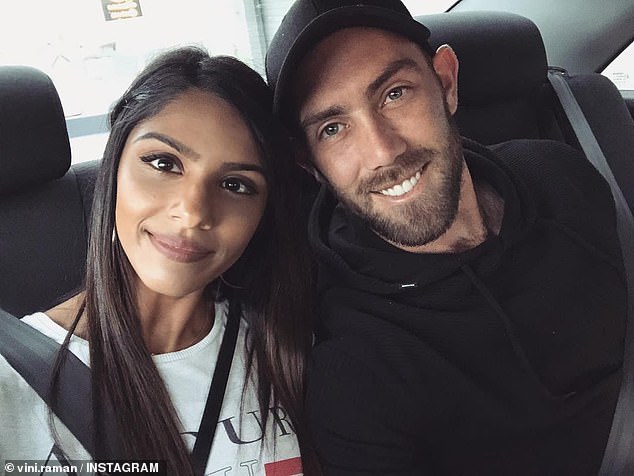 The explosive star missed his team's opening BBL defeat to the Perth Scorchers on December 15 after injuring himself while playing a T20 for Australia in November (pictured with wife Vini).