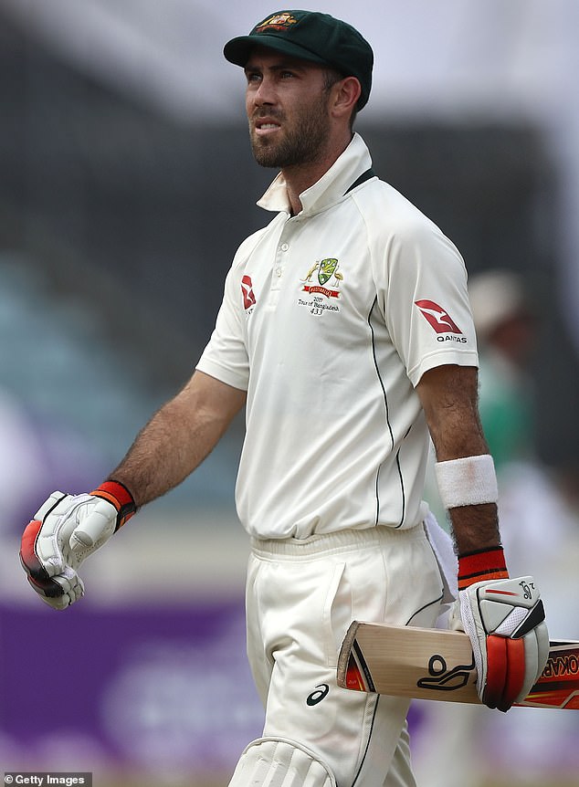 Warner pointed to Maxwell's lack of red-ball cricket with Victoria at Sheffield Shield level as the reason why selectors should look elsewhere (Maxwell is pictured, playing at Test level against Bangladesh in 2017) .