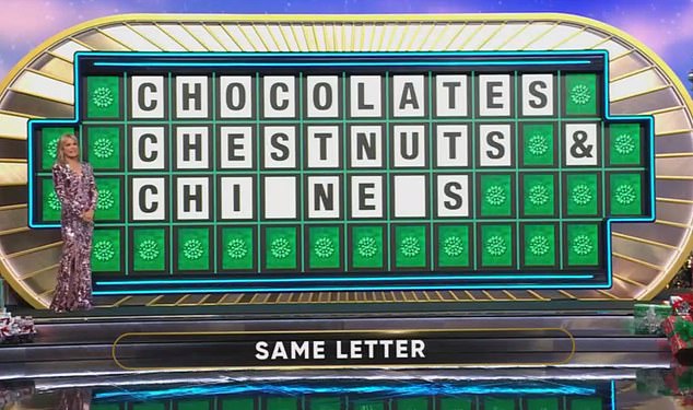 After buying the last vowel - I - the third word was reduced to CHI_NE_S, when he decided to solve the following: "“Chocolate chestnuts and chickens,” Phil said, which wasn't right