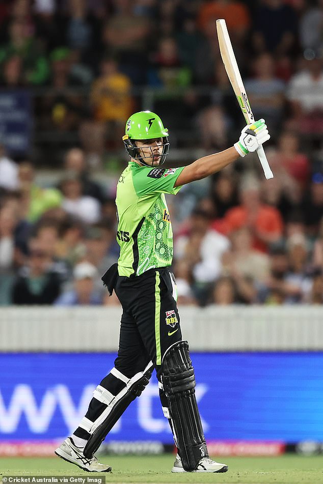 The teenager now has 736 runs this summer in Sheffield Shield, One-Day Cup, Australia A and BBL along with his 107 for the Prime Minister's XI (pictured, after his half-century at Manuka Oval).