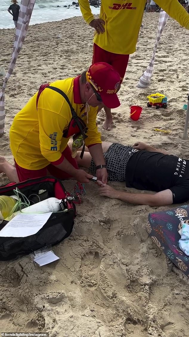 Tim was assisted by surf lifeguards (pictured) on the beach after the accident, and Kendall revealed she plans to contact them to thank them for their help.