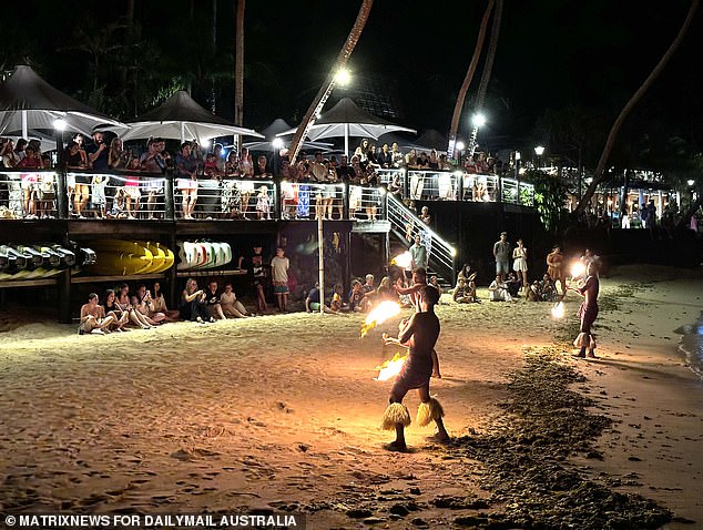 The resort was packed with guests on Tuesday night, 72 hours after six tourists were rushed to hospital after consuming cocktails (pictured).