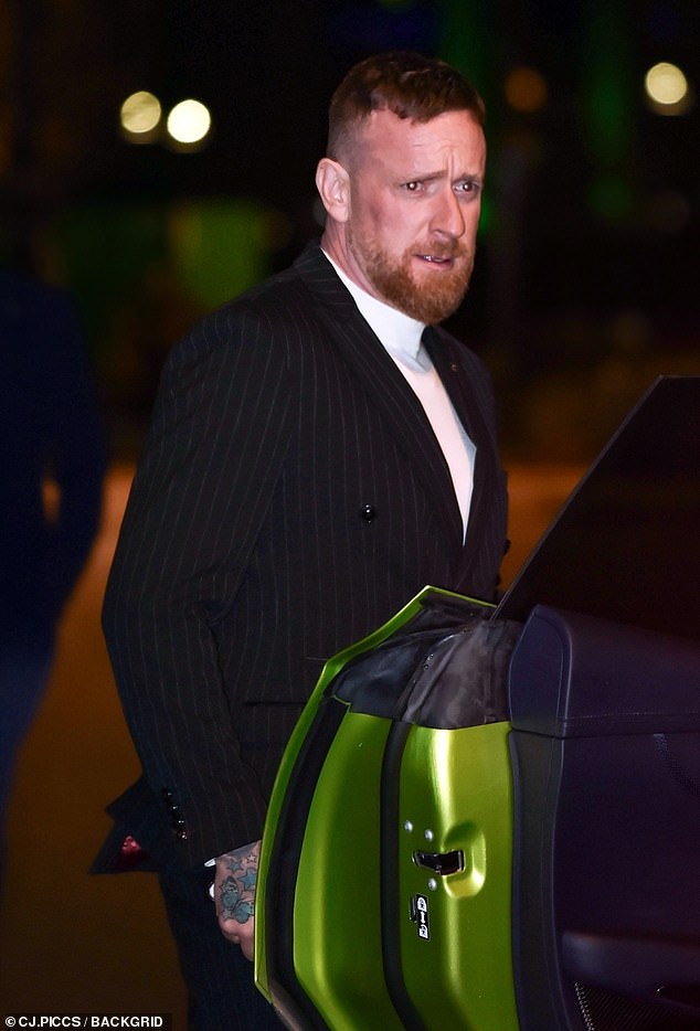 Also seen leaving the ceremony was Sir Bradley Wiggins, who put on a dapper display in a smart black pinstriped suit.