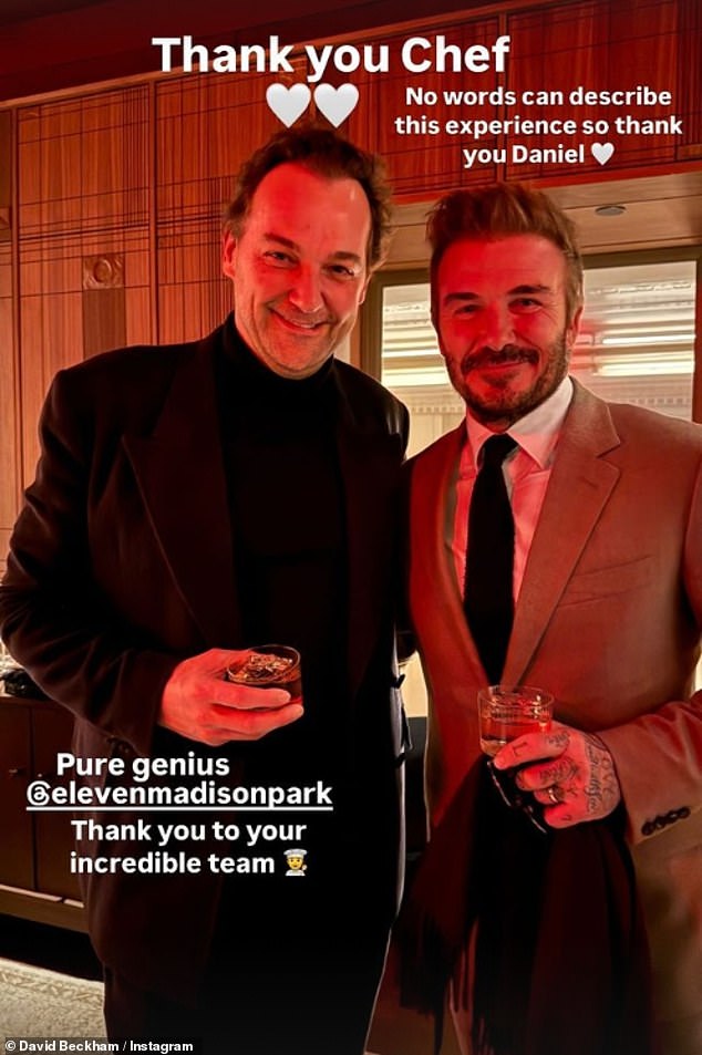 David also met head chef Daniel Humm personally and thanked him on his Instagram story.