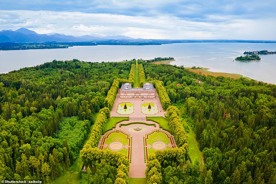 The Herrenchiemsee Palace is located on an island in Lake Chiemsee and was 