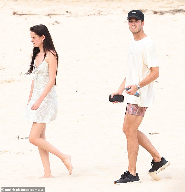 Harper's older sister Ava and her boyfriend (pictured together) also went to the beach to look for the four-year-old, but with no luck.