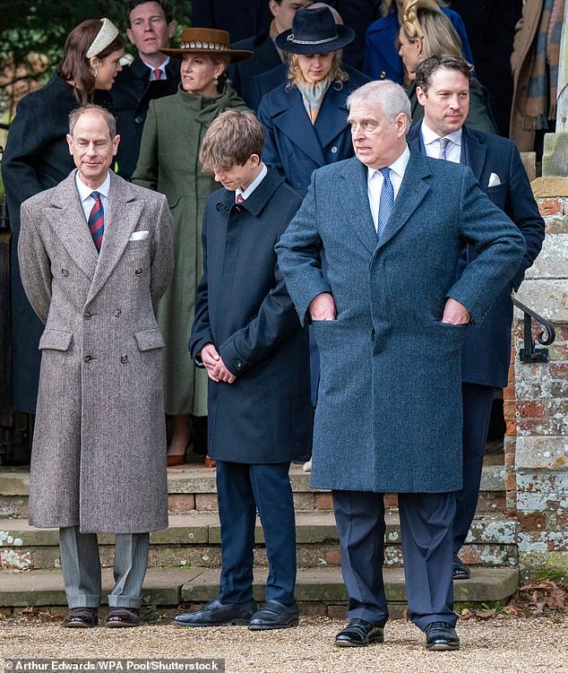 Andrew with Edward at the Christmas service in Sandringham on 25 December 2023