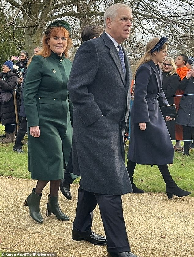 Prince Andrew is accompanied by his ex-wife Sarah, Duchess of York, on the annual royal outing to the Christmas Day church service in Sandringham, Norfolk, December 25, 2023.