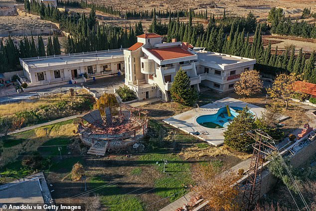 Aerial view of a villa in Al Dimas, identified as a drug production center linked to Maher al-Assad.