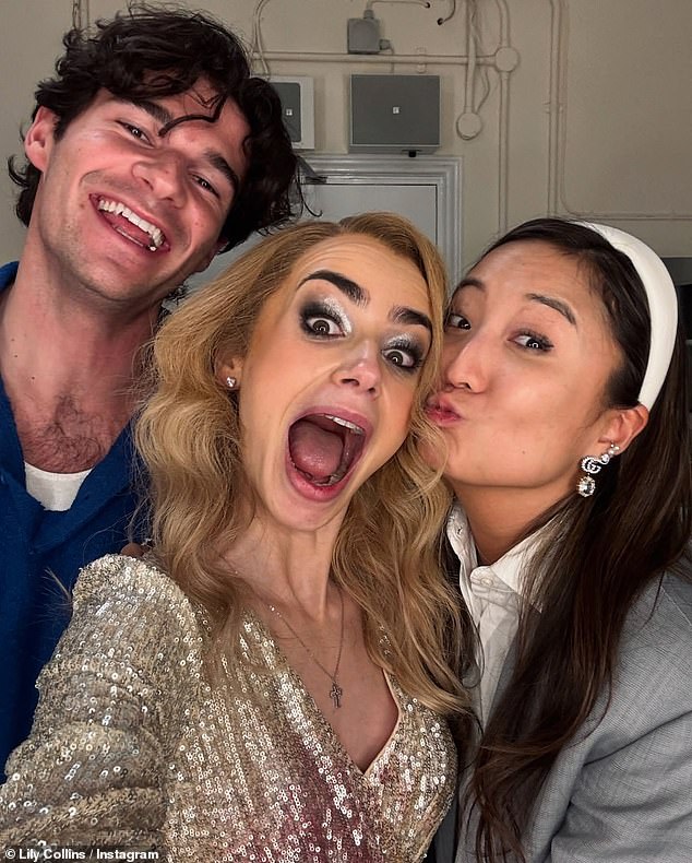 The actresses were joined by Ashley's co-star and boyfriend Paul Forman, 30, who plays Nicolás de León on the Netflix show, as they posed for a selfie backstage with Lily.