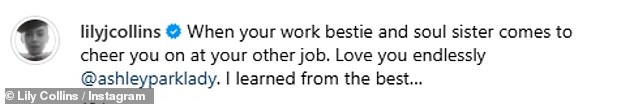 She wrote: 'When your best friend from work and your soul sister come to cheer you up at your other job. I love you infinitely @ashleyparklady. I learned from the best.