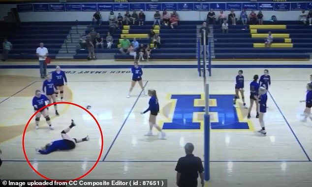 Image shows the moment Payton was hit and left unconscious during the volleyball match that changed her life in 2022