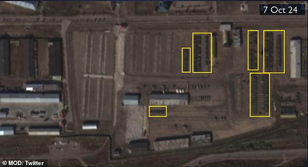 AFTER: A satellite image provided by the UK Ministry of Defense shows the reduction in the number of armored vehicles at the Ulan-Ude base