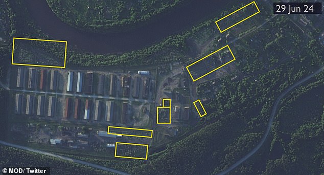 AFTER: An image provided by the Ministry of Defense shows many fewer vehicles parked at the base in Buy in 2024