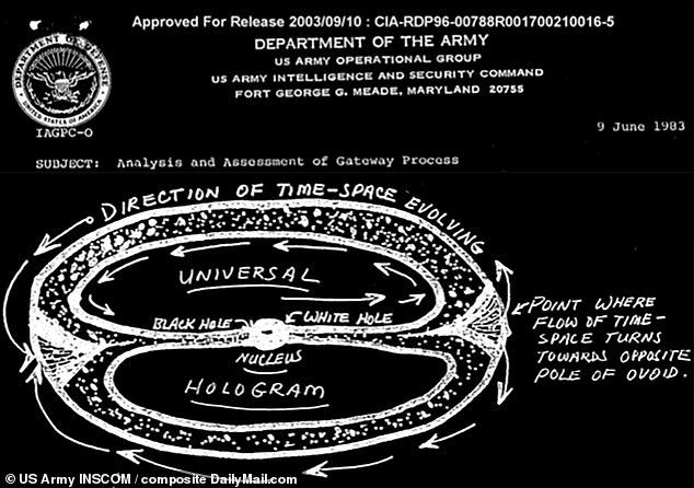 This composite image above shows a diagram prepared by US Army Lieutenant Colonel Wayne McDonnell as part of his metaphysical and once secret report on consciousness. The diagram hopes to illustrate the interrelationship between what people see and our deeper 'holographic' reality