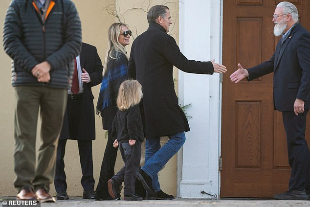 Hunter Biden, Melissa Cohen Biden and Baby Beau Biden arrive at St. Joseph at Brandywine Catholic Church on the anniversary of the death of the president's first wife and daughter who died in a car crash in 197