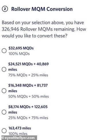 There are multiple offers broken down on how members can convert their remaining MQMs into SkyMiles or MQDs.