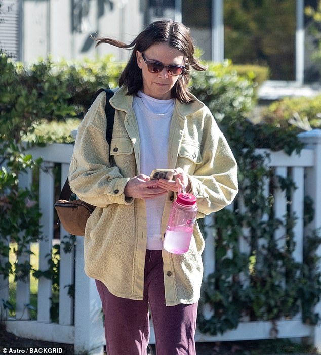 The star wore a white T-shirt, cream jacket and plum joggers, teamed with sunglasses during the outing, while Wolverine star Jackman, 56, is in Australia with his and Furness's two children, Oscar, 24, and Ava, 19.