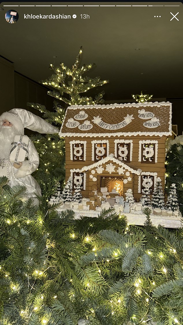 The star also showed off her gingerbread house, which featured her name, the names of her children True and Tatum, and their two cats: Gray Kitty and Baby Kitty.