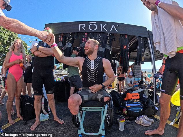 He recently broke the world record for a double amputee at the Ironman World Championships in Hawaii, the toughest endurance event in the world (pictured).