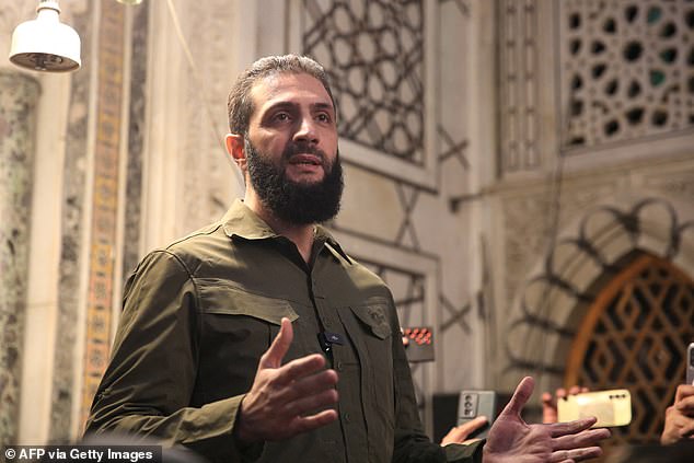 Ahmed al-Sharaa addresses a crowd at the capital's iconic Umayyad Mosque on December 8.