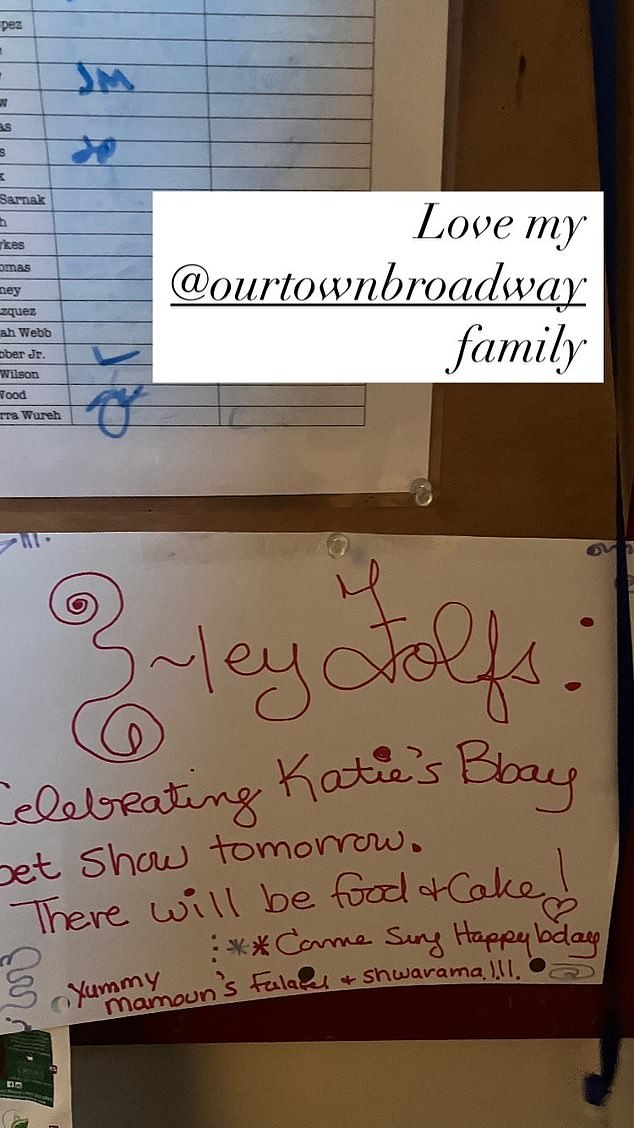 Katie also shared that her Our Town collaborators had come together to celebrate her birthday backstage at the Barrymore Theatre.