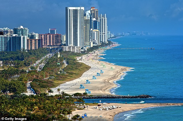 The research, published on Friday, shows that about half of the buildings affected by subsidence - the gradual sinking of a piece of land - are less than ten years old. In the photo: the beach at Bal Harbor Village