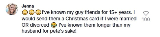 Users largely defended her husband's friend, pointing out that it's not unusual to keep in touch with someone you've known for a long time.