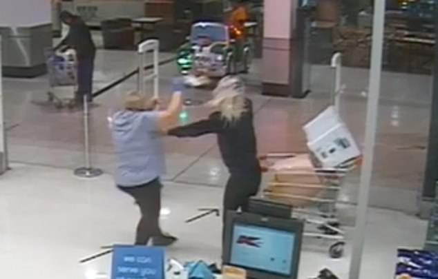 Ms Smith was sent flying to the ground after the woman punched her twice (pictured)