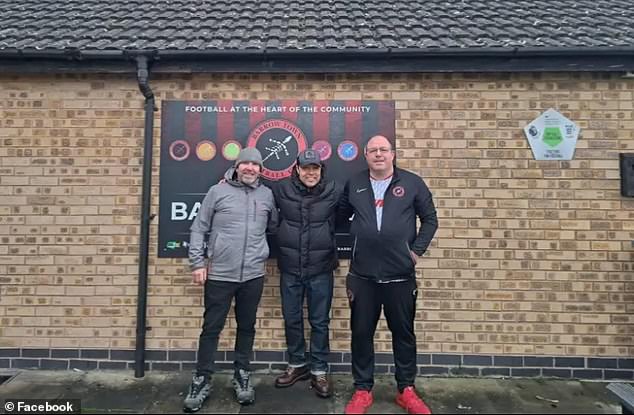 Stephen's tirade reportedly caused the match to be delayed for eight minutes and the referee refused to continue until the actor left the touchline (pictured at Barrow Town FC).