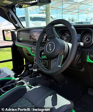 The car's interior also received a major makeover, with the seat upholstery replaced with green and black leather, with Portelli's initials also embossed in green.