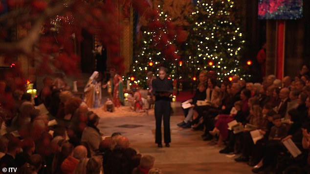 Sophie read the poem amid a very festive atmosphere at the Abbey, which included two Christmas trees and a nativity scene.