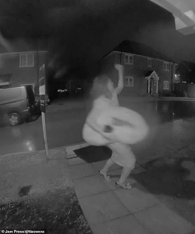 Tia Owen, pictured, was filmed on her doorbell camera dancing after the festive night out with her colleagues.