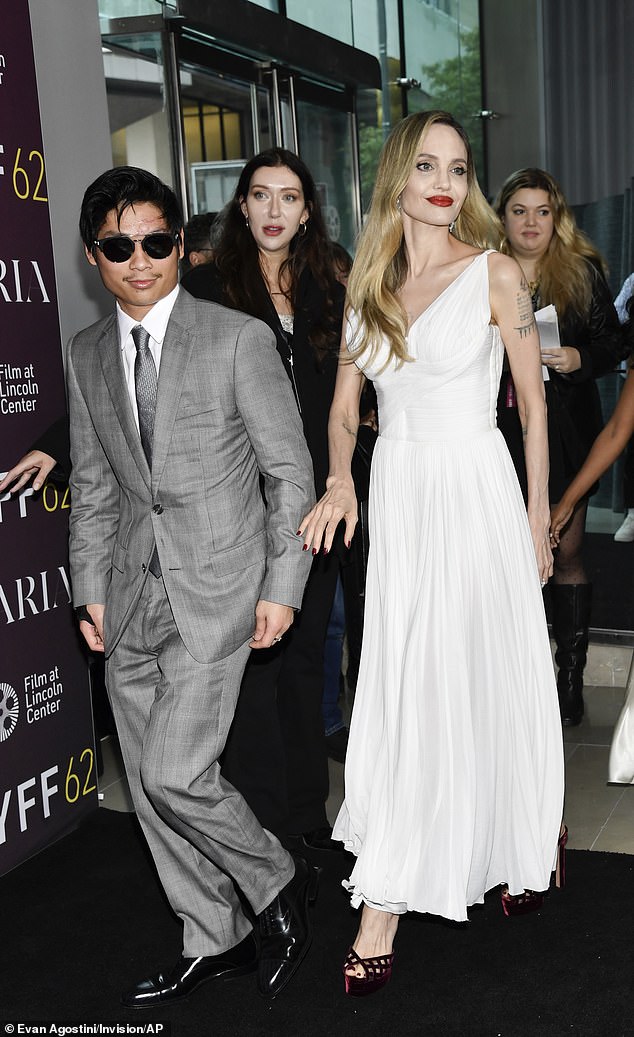 Pax Jolie-Pitt and Angelina Jolie attend the "Maria" premiere during the 62nd New York Film Festival at Alice Tully Hall on Sunday, September 29, 2024