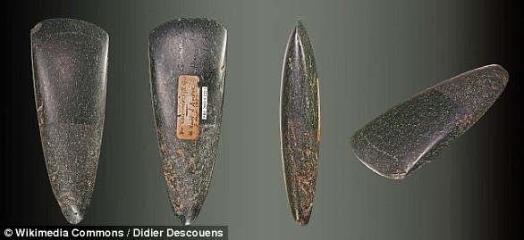 The Stone Age is a period of human prehistory distinguished by the original development of stone tools and covering more than 95 percent of human technological prehistory. This image shows Neolithic jadeite axes from the Toulouse Museum.