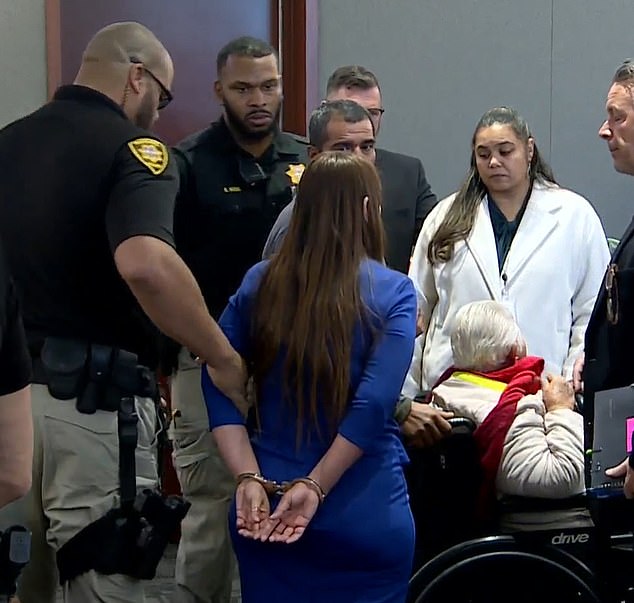 Gonzales (shown in blue) was sentenced to nine to 24 years in prison for abusing her niece and nephew for years by locking them in rooms with buckets where they could relieve themselves.